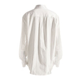 Asymmetric Ruffled Trim Pleated Collared Button Up Oversized Shirt